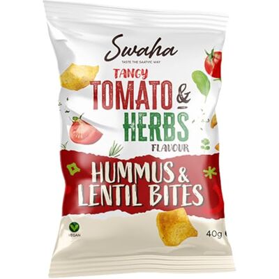 SWAHA Lentil & Hummus Bites Crisps Multipacks 40g, 80g Traditional Hand-Cooked Crisps from UK All-Natural Snack 100% British Ingredients (TANGY TOMATO AND HERB, 40g, 24 PACK) SWAHA Lentil & Hummus Bites Crisps Multipacks 40g, 80g Traditional Hand-Cooked Crisps from UK All-Natural Snack 100% British Ingredients (TANGY TOMATO AND HERB, 40g, 24 PACK)