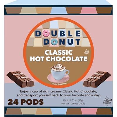 Double Donut Coffee Hot Chocolate Pods for Keurig K Cups Brewers, Single Serve Classic Hot Cocoa Pods, 24 Count Double Donut Coffee Hot Chocolate Pods for Keurig K Cups Brewers, Single Serve Classic Hot Cocoa Pods, 24 Count