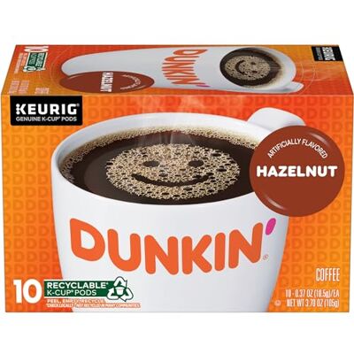 Dunkin' Donuts Hazelnut Flavored Coffee K-Cup Pods, for Keurig Brewers, 10 Count Dunkin' Donuts Hazelnut Flavored Coffee K-Cup Pods, for Keurig Brewers, 10 Count