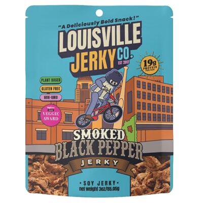 Louisville Vegan Jerky Bourbon Smoked Black Pepper, 2.5 oz. Bag by Louisville Vegan Jerky Bourbon Smoked Black Pepper, 2.5 oz. Bag by