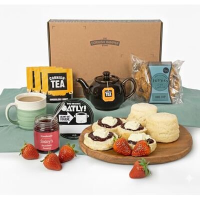 The Cornish Hamper Store Vegan Cream Tea Hamper Scones, Jam, Oatly Creme Fraiche, Tea & Vegan Chocolate Chip Cookie Vegan Gifts for Women and Men, Luxury Cornish Hamper for Birthday, Christmas, Mothers Day The Cornish Hamper Store Vegan Cream Tea Hamper Scones, Jam, Oatly Creme Fraiche, Tea & Vegan Chocolate Chip Cookie Vegan Gifts for Women and Men, Luxury Cornish Hamper for Birthday, Christmas, Mothers Day