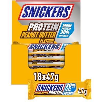 Snickers Protein Peanut Butter Chocolate Bar, 18x47g Peanut Butter Chocolate Bars, High Protein, Sweet Gym Snack, Perfect For Post Work out, Energy & Pre Workout Supplements Snickers Protein Peanut Butter Chocolate Bar, 18x47g Peanut Butter Chocolate Bars, High Protein, Sweet Gym Snack, Perfect For Post Work out, Energy & Pre Workout Supplements