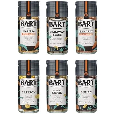 BART Middle Eastern Spice Collection Sumac, Caraway Seeds, Saffron, Baharat Spice Blend, Harissa Spice Blend, Ground Cumin Ideal for Middle Eastern Cooking (6 Jar Bulk Buy Set) BART Middle Eastern Spice Collection Sumac, Caraway Seeds, Saffron, Baharat Spice Blend, Harissa Spice Blend, Ground Cumin Ideal for Middle Eastern Cooking (6 Jar Bulk Buy Set)