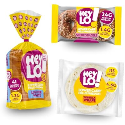 Heylo Low Carb Keto Bread Discovery Bundle High Protein, High Fibre, Seeded & White Loaves, Cinnamon Loaf, Bagels, Buns & Sub Rolls, Keto Snacks Heylo Low Carb Keto Bread Discovery Bundle High Protein, High Fibre, Seeded & White Loaves, Cinnamon Loaf, Bagels, Buns & Sub Rolls, Keto Snacks