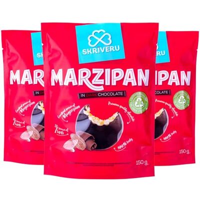 SKRIVERU Skrīveru Marzipan in Dark Chocolate (3 x 150g), German Marzipan with 38% Almonds, High in Iron and Magnesium, No Artificial Colours or Preservatives, Vegetarian SKRIVERU Skrīveru Marzipan in Dark Chocolate (3 x 150g), German Marzipan with 38% Almonds, High in Iron and Magnesium, No Artificial Colours or Preservatives, Vegetarian