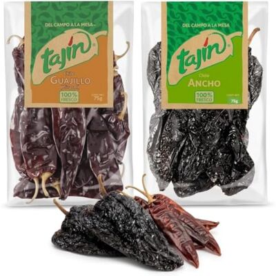 ABL Supplies Tajin Mexican Dried Chillies 2 Pack Guajillo Chilli 75g & Ancho Chilli 75g Ideal for birria, mole, salsas, sauces, stews and marinades, with two popular varieties of dried Mexican chillies ABL Supplies Tajin Mexican Dried Chillies 2 Pack Guajillo Chilli 75g & Ancho Chilli 75g Ideal for birria, mole, salsas, sauces, stews and marinades, with two popular varieties of dried Mexican chillies