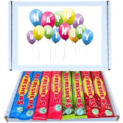 TRIZINGA Birthday Sweet Box Gift Hamper Refreshers Chew Bars Mixed Flavours 24 Pack Box of Classic Retro Sweets Includes Cherry Cola, Sour Apple, Original Lemon & Strawberry For Gifting, Sharing & Parties TRIZINGA Birthday Sweet Box Gift Hamper Refreshers Chew Bars Mixed Flavours 24 Pack Box of Classic Retro Sweets Includes Cherry Cola, Sour Apple, Original Lemon & Strawberry For Gifting, Sharing & Parties