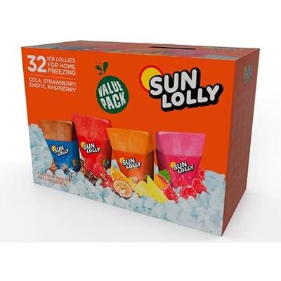 Sun Variety Pack, 32 x 60ml – Freezable Fruit Ice Lollies in Assorted Flavours, No Artificial Sweeteners, Great for Kids, Parties, and Hot Summer Days Sun Variety Pack, 32 x 60ml – Freezable Fruit Ice Lollies in Assorted Flavours, No Artificial Sweeteners, Great for Kids, Parties, and Hot Summer Days