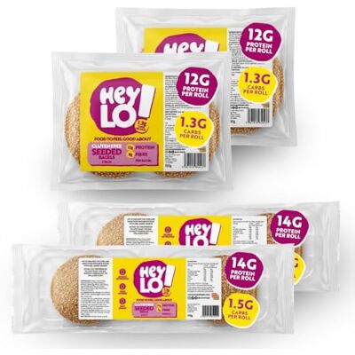 Heylo Low Carb Gluten Free Keto Bread Bundle, 1.3-1.5g Carbs & 13g Protein Low Sugar, High Fibre, Blood Sugar Management, Seeded Rolls & Bagels (4 Rolls + 4 Bagels), Coeliac Friendly, Freezable Heylo Low Carb Gluten Free Keto Bread Bundle, 1.3-1.5g Carbs & 13g Protein Low Sugar, High Fibre, Blood Sugar Management, Seeded Rolls & Bagels (4 Rolls + 4 Bagels), Coeliac Friendly, Freezable