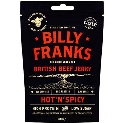 Billy Franks Gluten Free Beef Jerky High Protein Healthy Keto Snack Biltong Hot N Spicy 10 Packs x 30g Billy Franks Gluten Free Beef Jerky High Protein Healthy Keto Snack Biltong Hot N Spicy 10 Packs x 30g