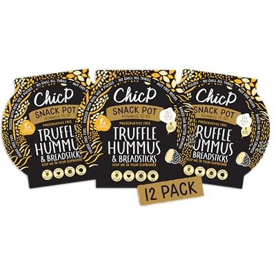 ChicP Truffle Hummus To Go Snack Pots with Breadsticks (12 Multipack), Fridge-Free, Naturally High in Fibre and Protein, Vegan Cupboard Snack For Lunchbox & On The Go, Nut-free, UK Made ChicP Truffle Hummus To Go Snack Pots with Breadsticks (12 Multipack), Fridge-Free, Naturally High in Fibre and Protein, Vegan Cupboard Snack For Lunchbox & On The Go, Nut-free, UK Made