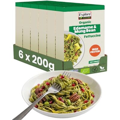 EXPLORE CUISINE Organic Edamame & Mung Bean Fettuccine, 6 x 200g High in Protein & Fibre, Organic, Gluten Free, Low Carbs, Made with 2 Ingredients, Easy to Cook, Multi Pack Format EXPLORE CUISINE Organic Edamame & Mung Bean Fettuccine, 6 x 200g High in Protein & Fibre, Organic, Gluten Free, Low Carbs, Made with 2 Ingredients, Easy to Cook, Multi Pack Format
