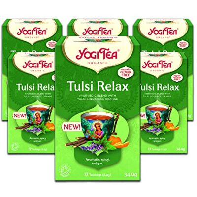 YOGI TEA , Tulsi Relax, Organic Herbal Tea, Naturally Caffeine Free, Blend of Tulsi, Liquorice and Orange, 6 Packs x 17 Tea Bags (102 Teabags Total) YOGI TEA , Tulsi Relax, Organic Herbal Tea, Naturally Caffeine Free, Blend of Tulsi, Liquorice and Orange, 6 Packs x 17 Tea Bags (102 Teabags Total)