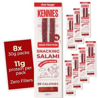 Kennies Keto Snacks Salami Sticks – Zero Fillers Natural High Protein Snack – Low Carb Beef Jerky Alternative Chilli 8x30g Kennies Keto Snacks Salami Sticks – Zero Fillers Natural High Protein Snack – Low Carb Beef Jerky Alternative Chilli 8x30g