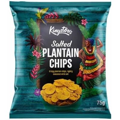 Kingston Salted Plantain Chips 12 x 75g, Crispy Vegan Snack with Lightly Salted Flavor Kingston Salted Plantain Chips 12 x 75g, Crispy Vegan Snack with Lightly Salted Flavor