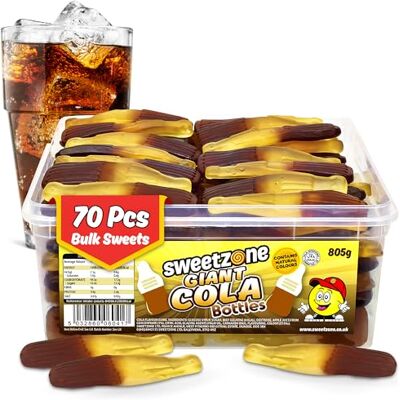 Sweetzone Giant Cola Bottles 805g 70pcs Halal Giant cola bottle gummies, Halal soft jelly sweets, bulk tub 70pcs, retro party candy, pick and mix for sharing Sweetzone Giant Cola Bottles 805g 70pcs Halal Giant cola bottle gummies, Halal soft jelly sweets, bulk tub 70pcs, retro party candy, pick and mix for sharing