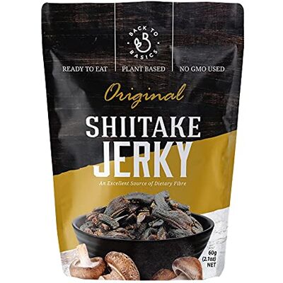BACK TO BASICS BRINGING OUT THE BEST OF NATURE DJ&A Back to Basics Vegan Shiitake Jerky, Non-GMO Vegetable Crisps, 60g, Pack of 4 BACK TO BASICS BRINGING OUT THE BEST OF NATURE DJ&A Back to Basics Vegan Shiitake Jerky, Non-GMO Vegetable Crisps, 60g, Pack of 4