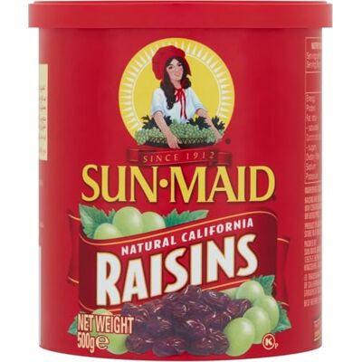 Sun California Raisins Tub – 500 grams – Natural Dried Fruit Snack – Vegan, Gluten-Free – High in Fiber & Antioxidants – Ideal for Baking, Cooking, Trail Mix, Salads & Lunchboxes Sun California Raisins Tub – 500 grams – Natural Dried Fruit Snack – Vegan, Gluten-Free – High in Fiber & Antioxidants – Ideal for Baking, Cooking, Trail Mix, Salads & Lunchboxes