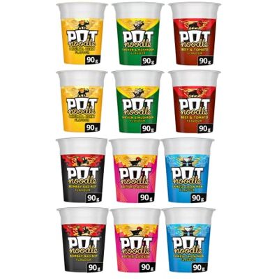 "N/A" Pot Noodle Variety Pack 6 Varieties 2 of Each Flavour Chicken & Mushroom, Original Curry, Beef & Tomato, Chinese Chow Mein, Bombay Bad Boy, Piri-Piri Chicken Instant & Tasty On The Go Meals "N/A" Pot Noodle Variety Pack 6 Varieties 2 of Each Flavour Chicken & Mushroom, Original Curry, Beef & Tomato, Chinese Chow Mein, Bombay Bad Boy, Piri-Piri Chicken Instant & Tasty On The Go Meals