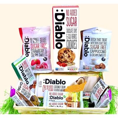 Pure Source Nutrition Diablo Diabetic No Added Sugar Hamper Box Guilt Free Sweets Cake Cookies Bar Bars Present Set Snack Sweet Basket 11 Guilt-Free Treats in a Healthy Snack In Bamboo Basket by PSN Pure Source Nutrition Diablo Diabetic No Added Sugar Hamper Box Guilt Free Sweets Cake Cookies Bar Bars Present Set Snack Sweet Basket 11 Guilt-Free Treats in a Healthy Snack In Bamboo Basket by PSN