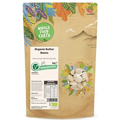 Wholefood Earth Organic Butter Beans 1kg GMO Free Vegan High Fibre High Protein Certified Organic Wholefood Earth Organic Butter Beans 1kg GMO Free Vegan High Fibre High Protein Certified Organic