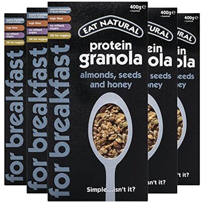 Eat Natural Protein Bars, Breakfast Bars, Protein Granola Cereal Almonds, Seeds & Honey Granola with Whole Grain Oats 400g x 5 Pack Suitable for Vegetarians Eat Natural Protein Bars, Breakfast Bars, Protein Granola Cereal Almonds, Seeds & Honey Granola with Whole Grain Oats 400g x 5 Pack Suitable for Vegetarians