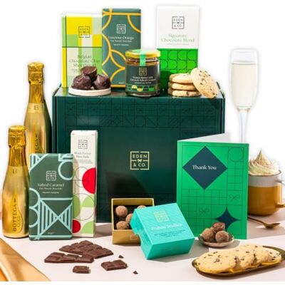 EDEN Dairy Free Chocolate Hamper, Thank You, For Her, Prosecco, & CO Thank You Dairy Free Hamper with Truffles & Cocoa Set, Lactose Free Chocolate. Includes Bottega Prosecco. EDEN Dairy Free Chocolate Hamper, Thank You, For Her, Prosecco, & CO Thank You Dairy Free Hamper with Truffles & Cocoa Set, Lactose Free Chocolate. Includes Bottega Prosecco.