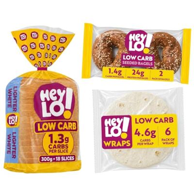 Heylo Low Carb Keto Bread Discovery Bundle High Protein, High Fibre, Seeded & White Loaves, Cinnamon Loaf, Bagels, Buns & Sub Rolls, Keto Snacks Heylo Low Carb Keto Bread Discovery Bundle High Protein, High Fibre, Seeded & White Loaves, Cinnamon Loaf, Bagels, Buns & Sub Rolls, Keto Snacks