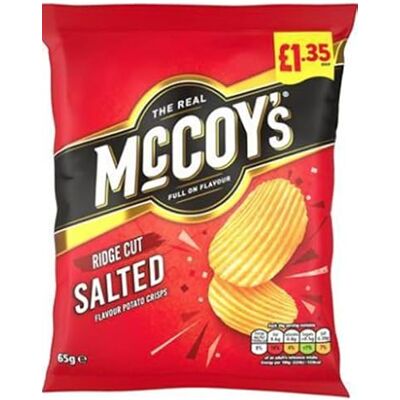 McCoys McCoy's Salted Ridge Cut Flavour Potato Crisps 65g, Box of 20, Price Marked McCoys McCoy's Salted Ridge Cut Flavour Potato Crisps 65g, Box of 20, Price Marked