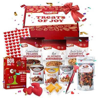 Tropgo Treats of Joy Tasty Dried Fruit Snacks, Nut Selection Gift Box with Heart Sticker, Felts and Heart Pen Roasted Nuts & Chocolate Gifts for Him and Her Tropgo Treats of Joy Tasty Dried Fruit Snacks, Nut Selection Gift Box with Heart Sticker, Felts and Heart Pen Roasted Nuts & Chocolate Gifts for Him and Her