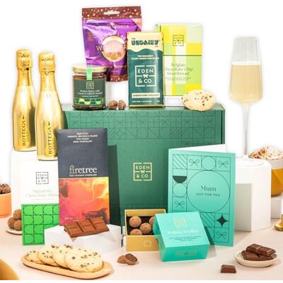 EDEN Mothers Day Chocolate Hamper for Mum, Truffles & Hot Chocolate Set Plus 2 Prosecco by & CO EDEN Mothers Day Chocolate Hamper for Mum, Truffles & Hot Chocolate Set Plus 2 Prosecco by & CO