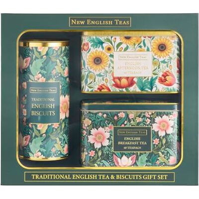 New English Teas Victorian Tea & Biscuits Gift Set 80 Fine English Breakfast Teabags & 200g Cornish Biscuits in Ornate Garden Floral Tins Elegant Luxury Tea Gift Hamper New English Teas Victorian Tea & Biscuits Gift Set 80 Fine English Breakfast Teabags & 200g Cornish Biscuits in Ornate Garden Floral Tins Elegant Luxury Tea Gift Hamper