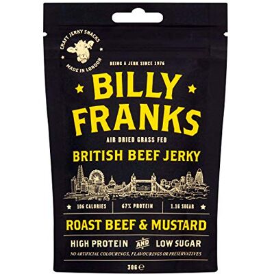 Billy Franks Gluten Free Beef Jerky High Protein Healthy Keto Snack Biltong Roast Beef & Mustard 10 Packs x 30g Billy Franks Gluten Free Beef Jerky High Protein Healthy Keto Snack Biltong Roast Beef & Mustard 10 Packs x 30g