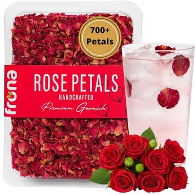 Frona Dried Rose Petals – 700+ Petals, 100% Natural Cocktail & Tea Botanicals, 50g Pack, Tea Infusions, Cocktails, Cakes, Decorations, Gifts Premium Eco-Friendly Vegan Botanicals Frona Dried Rose Petals – 700+ Petals, 100% Natural Cocktail & Tea Botanicals, 50g Pack, Tea Infusions, Cocktails, Cakes, Decorations, Gifts Premium Eco-Friendly Vegan Botanicals