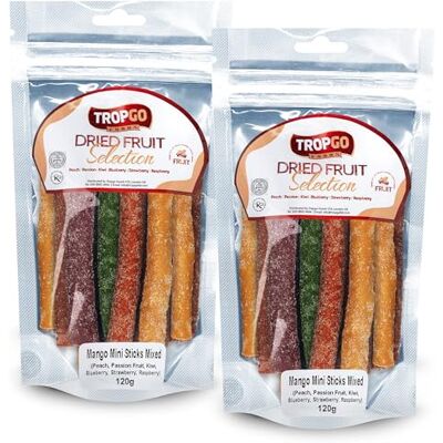 Tropgo Fruity Chewy Mini Sticks Pack of 2 Sugar-Coated Fruit-Flavoured Snack Peach, Passion Fruit, Kiwi, Blueberry, Strawberry & Raspberry 120g Tropgo Fruity Chewy Mini Sticks Pack of 2 Sugar-Coated Fruit-Flavoured Snack Peach, Passion Fruit, Kiwi, Blueberry, Strawberry & Raspberry 120g