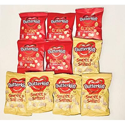 Butterkist Crunchy Toffee and Sweet & Salted Popcorn 10 Individual Snack Packs. 5 x Sweet & Salted Popcorn & 5 Toffee Popcorn Butterkist Crunchy Toffee and Sweet & Salted Popcorn 10 Individual Snack Packs. 5 x Sweet & Salted Popcorn & 5 Toffee Popcorn