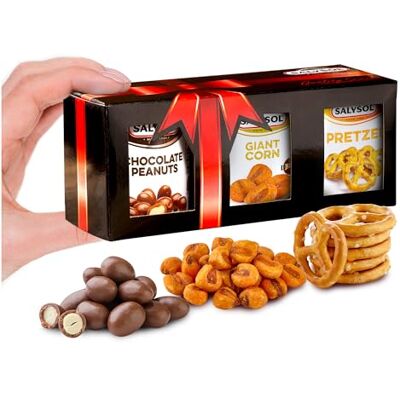 Tropgo Salysol 3 Pack Mini Can Gift Snack Variety – Salted Pretzel 25g, BBQ Giant Corn 30g, Chocolate Peanuts 50g – Gift Box Snack Set for Men and Women Tropgo Salysol 3 Pack Mini Can Gift Snack Variety – Salted Pretzel 25g, BBQ Giant Corn 30g, Chocolate Peanuts 50g – Gift Box Snack Set for Men and Women