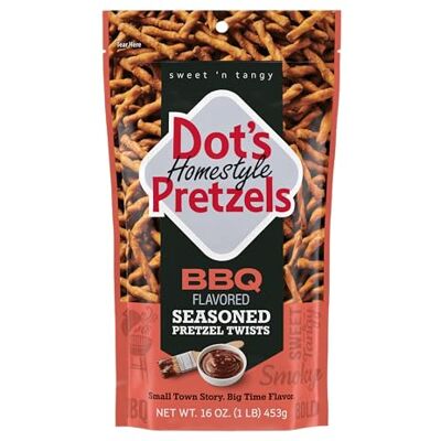 Dot's Homestyle Pretzels Dot's Pretzels BBQ Seasoned Pretzel Twists, Kids Snacks, 16oz Grocery Sized Bag BBQ Pretzel Twists, Bold and Tangy Seasoning, Resealable Bag, Snacks for Game Day, Parties and Everyday Snacking, 16 oz Dot's Homestyle Pretzels Dot's Pretzels BBQ Seasoned Pretzel Twists, Kids Snacks, 16oz Grocery Sized Bag BBQ Pretzel Twists, Bold and Tangy Seasoning, Resealable Bag, Snacks for Game Day, Parties and Everyday Snacking, 16 oz