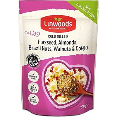 Linwoods Milled Flaxseed, Almonds, Walnuts, Brazil Nuts & Q10 4 Pack x 200g Bag Linwoods Milled Flaxseed, Almonds, Walnuts, Brazil Nuts & Q10 4 Pack x 200g Bag