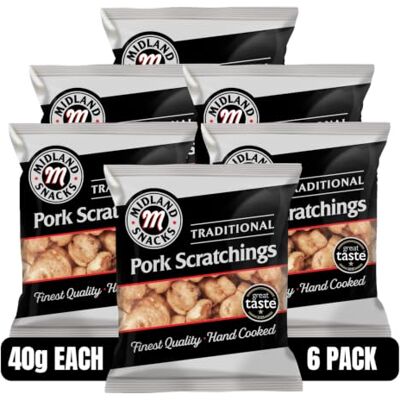 Midland Snacks Traditional Pork Scratchings, Pack of 6 x 40g Midland Snacks Traditional Pork Scratchings, Pack of 6 x 40g