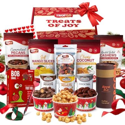 Tropgo Treats of Joy Christmas & New Year Food Gift Box — Tasty Snacks Tasty Dried Fruit Snacks, Roasted Nuts, Popcorn & Chocolate Nut Selection Gift Box — Treats for Holiday Celebrations Tropgo Treats of Joy Christmas & New Year Food Gift Box — Tasty Snacks Tasty Dried Fruit Snacks, Roasted Nuts, Popcorn & Chocolate Nut Selection Gift Box — Treats for Holiday Celebrations