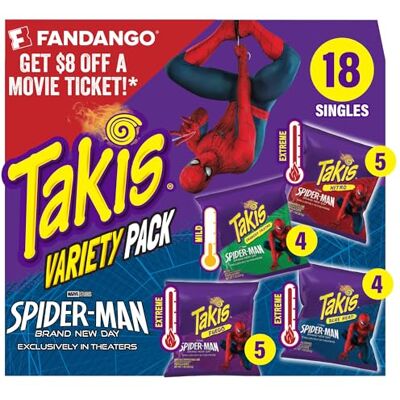 Takis 18 pc / 1 oz Variety Pack, Assorted Flavored Mixed Rolled Tortilla Chips – (5) Fuego 1 oz, (5) Blue Heat 1 oz, (4) Nitro 1 oz, (4) Crunchy Fajitas 1 oz Takis 18 pc / 1 oz Variety Pack, Assorted Flavored Mixed Rolled Tortilla Chips – (5) Fuego 1 oz, (5) Blue Heat 1 oz, (4) Nitro 1 oz, (4) Crunchy Fajitas 1 oz