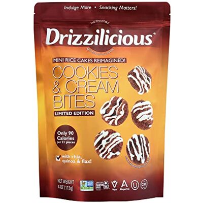 Drizzilicious Cookies and Cream 113g Mini Rice Cakes Made w/ Plant-Based Ingredients and a Gentle Chocolate Drizzle for a Light Crunchy Snack Allergen Friendly Vegan Snacks Drizzilicious Cookies and Cream 113g Mini Rice Cakes Made w/ Plant-Based Ingredients and a Gentle Chocolate Drizzle for a Light Crunchy Snack Allergen Friendly Vegan Snacks