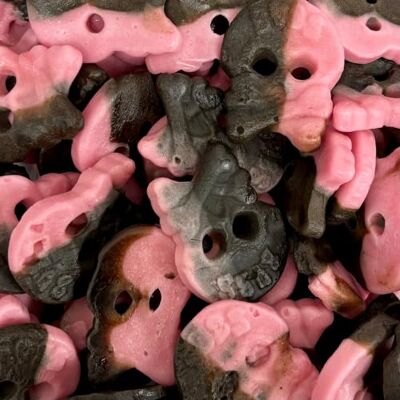 The Gourmet Sweet Company BUBS Raspberry Liquorice Skulls 1kg Share Bag by The Gourmet Sweet Company BUBS Raspberry Liquorice Skulls 1kg Share Bag by