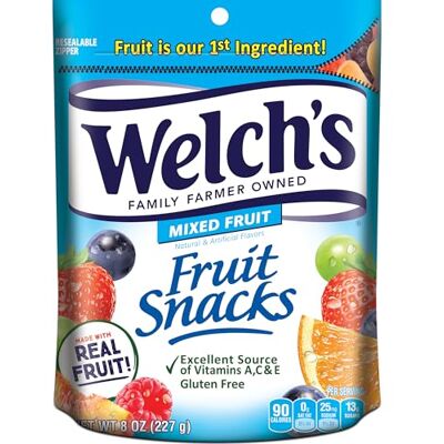 Welch's Fruit Snacks, Mixed Fruit, 8 Ounce by #1 fruit snack in the USA, real fruit is the first ingredient, excellent source of Vitamins A/C/E, fat free Welch's Fruit Snacks, Mixed Fruit, 8 Ounce by #1 fruit snack in the USA, real fruit is the first ingredient, excellent source of Vitamins A/C/E, fat free