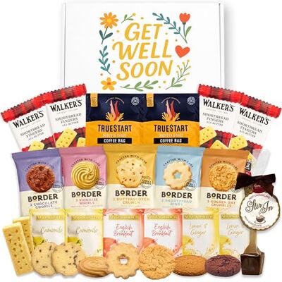 Windmill Gifts Get Well Soon Hamper Bundle With Herbal Teas x4, TrueStart Coffee Bags x2, English Breakfast Tea x2, Individually Wrapped Border Biscuits x5, Hot Chocolate Stirrer and Walkers Shortbread x4 Windmill Gifts Get Well Soon Hamper Bundle With Herbal Teas x4, TrueStart Coffee Bags x2, English Breakfast Tea x2, Individually Wrapped Border Biscuits x5, Hot Chocolate Stirrer and Walkers Shortbread x4