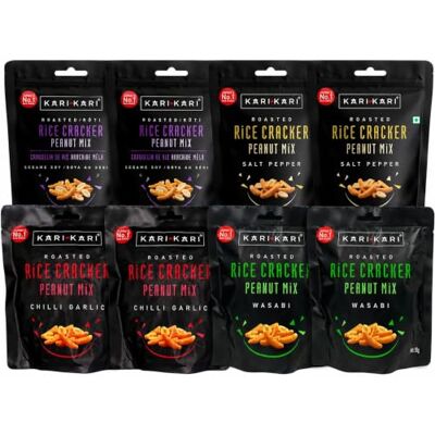 EDE Group KARI KARI Roasted Rice Crackers & Peanuts Variety Pack 50g x 8 (2 x Sesame Soy, 2 x Salt Pepper, 2 x Chilli Garlic, 2 x Wasabi) Japanese Style Rice Cracker Snack Mix EDE Group KARI KARI Roasted Rice Crackers & Peanuts Variety Pack 50g x 8 (2 x Sesame Soy, 2 x Salt Pepper, 2 x Chilli Garlic, 2 x Wasabi) Japanese Style Rice Cracker Snack Mix