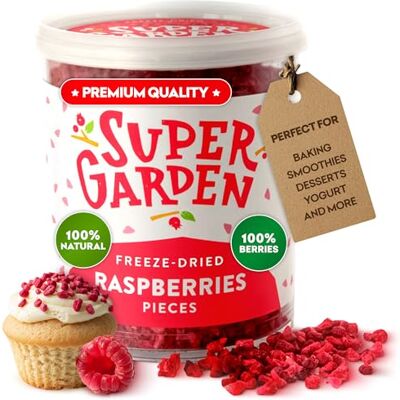 Supergarden Super Garden Freeze Dried Raspberry Pieces Natural Fruit Snack with Intense Flavour No Added Sugar or Preservatives Topping for Baking, Smoothies & Desserts Long-Lasting Fresh Taste 34g Supergarden Super Garden Freeze Dried Raspberry Pieces Natural Fruit Snack with Intense Flavour No Added Sugar or Preservatives Topping for Baking, Smoothies & Desserts Long-Lasting Fresh Taste 34g