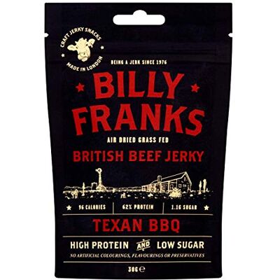 Billy Franks Gluten Free Beef Jerky High Protein Healthy Keto Snack Biltong Texan BBQ 10 Packs x 30g Billy Franks Gluten Free Beef Jerky High Protein Healthy Keto Snack Biltong Texan BBQ 10 Packs x 30g