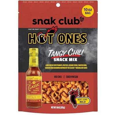 Snak Club x Hot Ones Tangy Chili Snack Mix, Nut & Pretzel Mix, 10 oz Mild tangy chili flavor with crunchy snack mix ingredients in a resealable bag for everyday snacking and entertaining. Snak Club x Hot Ones Tangy Chili Snack Mix, Nut & Pretzel Mix, 10 oz Mild tangy chili flavor with crunchy snack mix ingredients in a resealable bag for everyday snacking and entertaining.